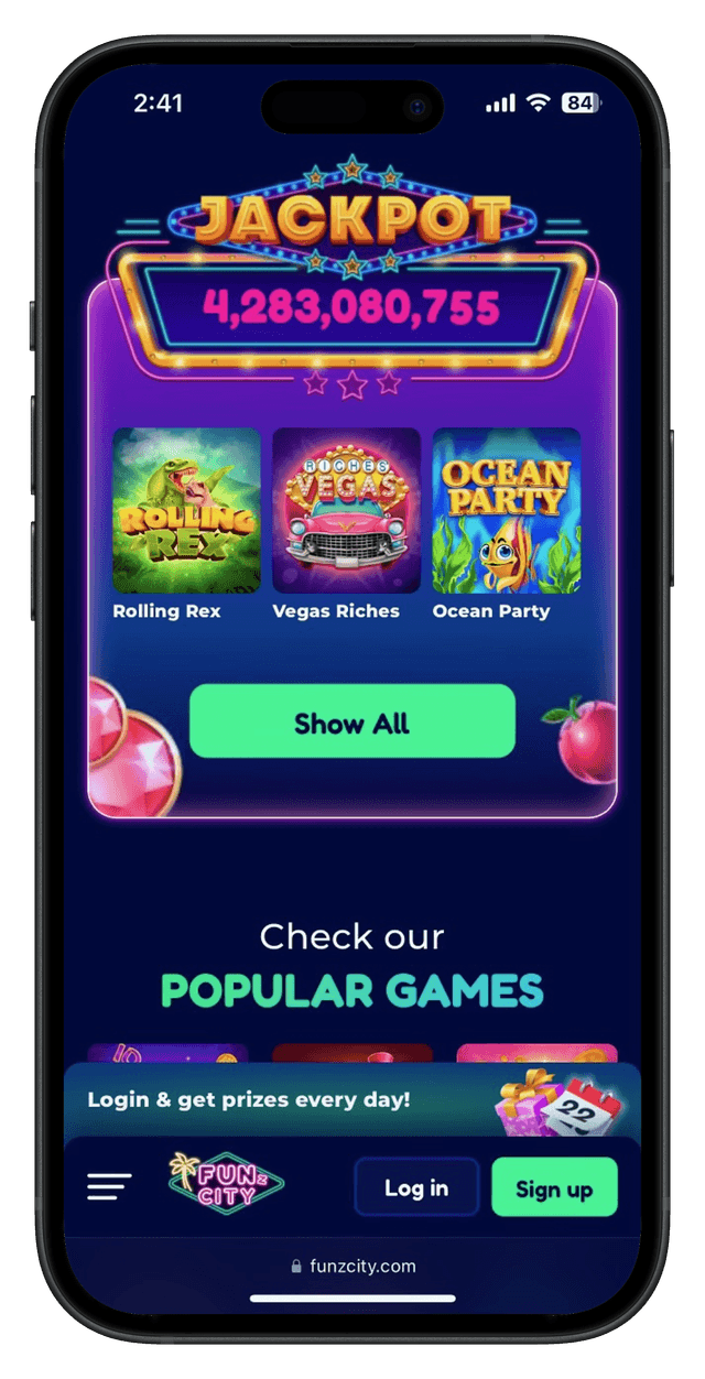 Click to join FunzCity Social Casino and get 125,000 Fun Coins on sign up