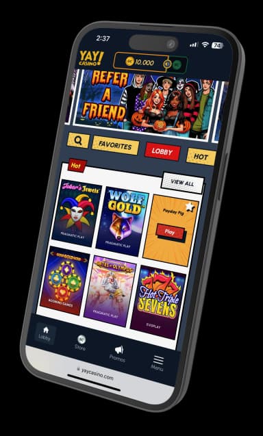 Mobile view of Yay Casino
